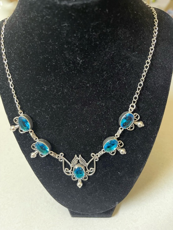 Jewelry - Silver-Tone Blue Gemstone Necklace